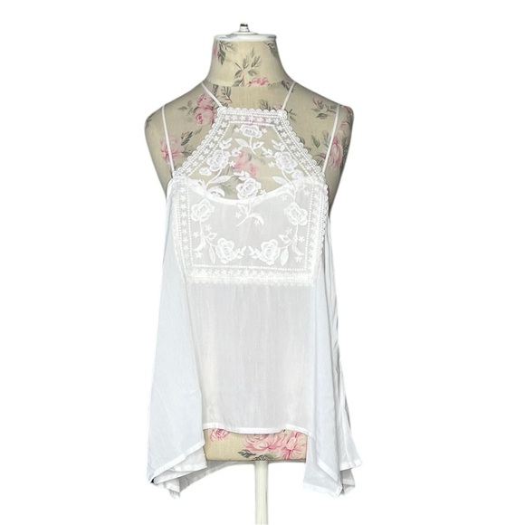 Piazza Italia Tank Top Cami Size M White Broderie Anglaise Tiered Made in Italy - Picture 3 of 15